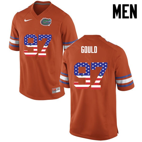 Florida Gators Men #97 Jon Gould College Football USA Flag Fashion Orange